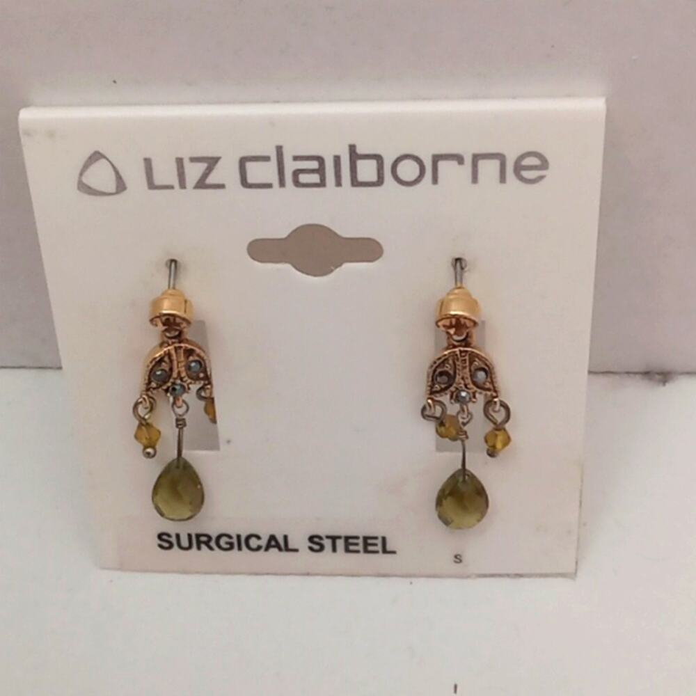 NWT Liz Claiborne women's Surgical Steel  Drop Gem Earrings.  CLASSY